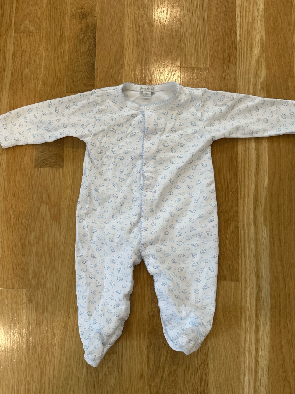 Kissy Kissy light blue and white elephant footed pajamas, 9 months